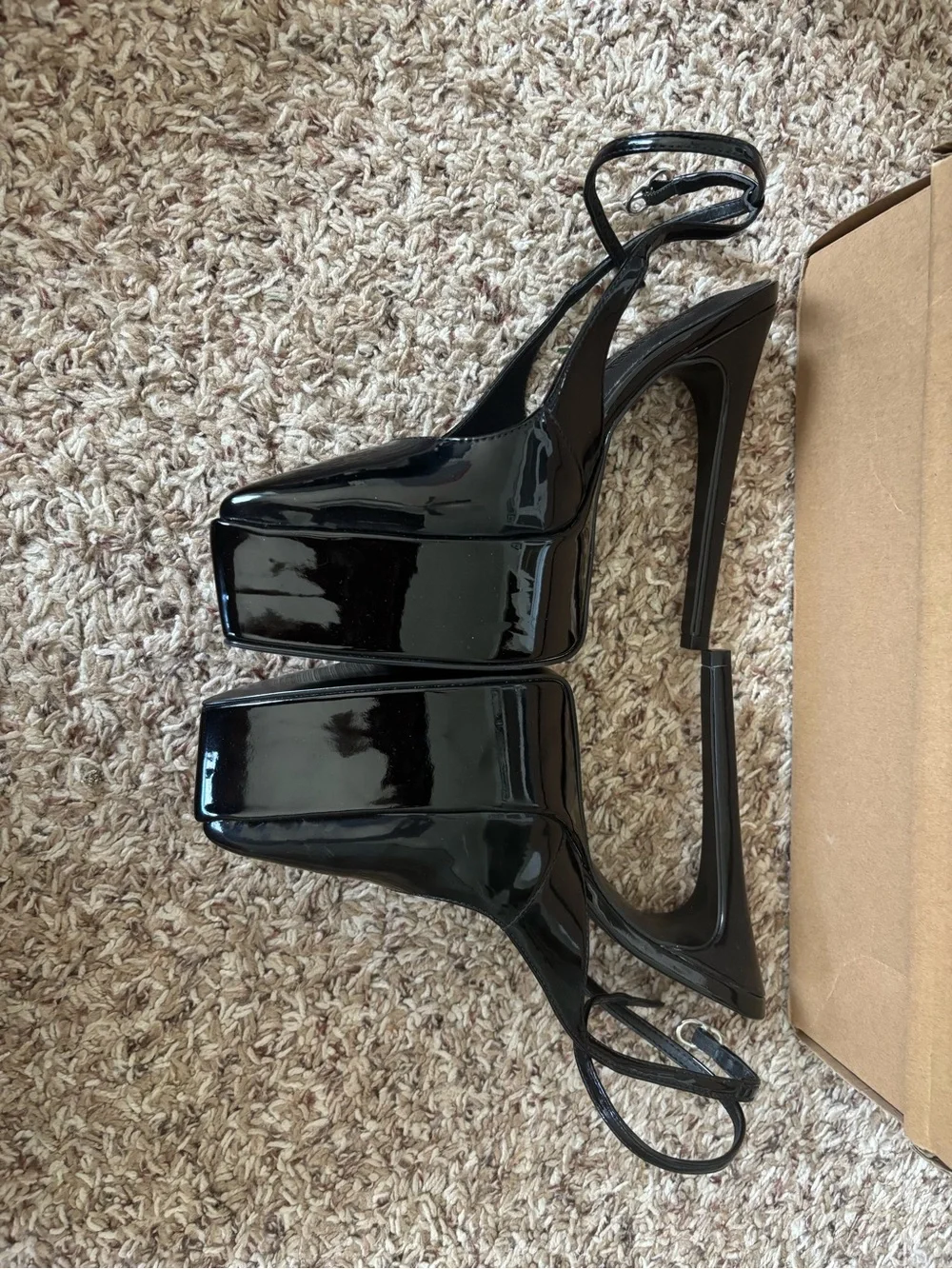 Steve Madden Alamo Black Patent Platform Pointed-Toe Ankle-Strap Pumps-7.5